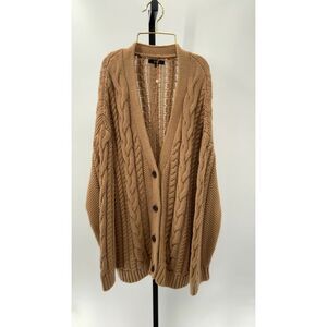 Quince Womens 100% Organic Cotton Cable Cardigan Camel L